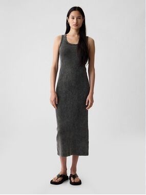 GAP Washed Black Rib Midi Body Con Tank Dress Size Medium